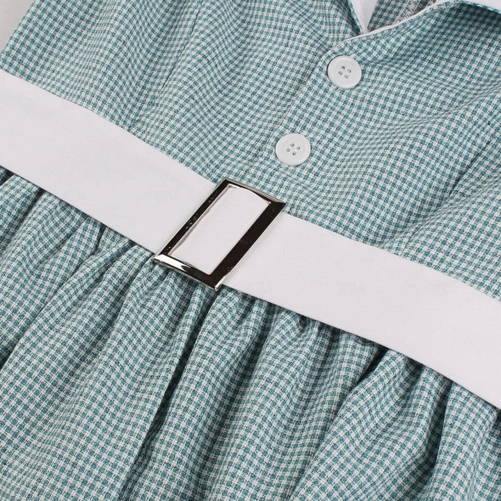 A-Line/Princess 1950s V-Neck Sleeveless Pleated Vintage Dresses with Belt & Buttons