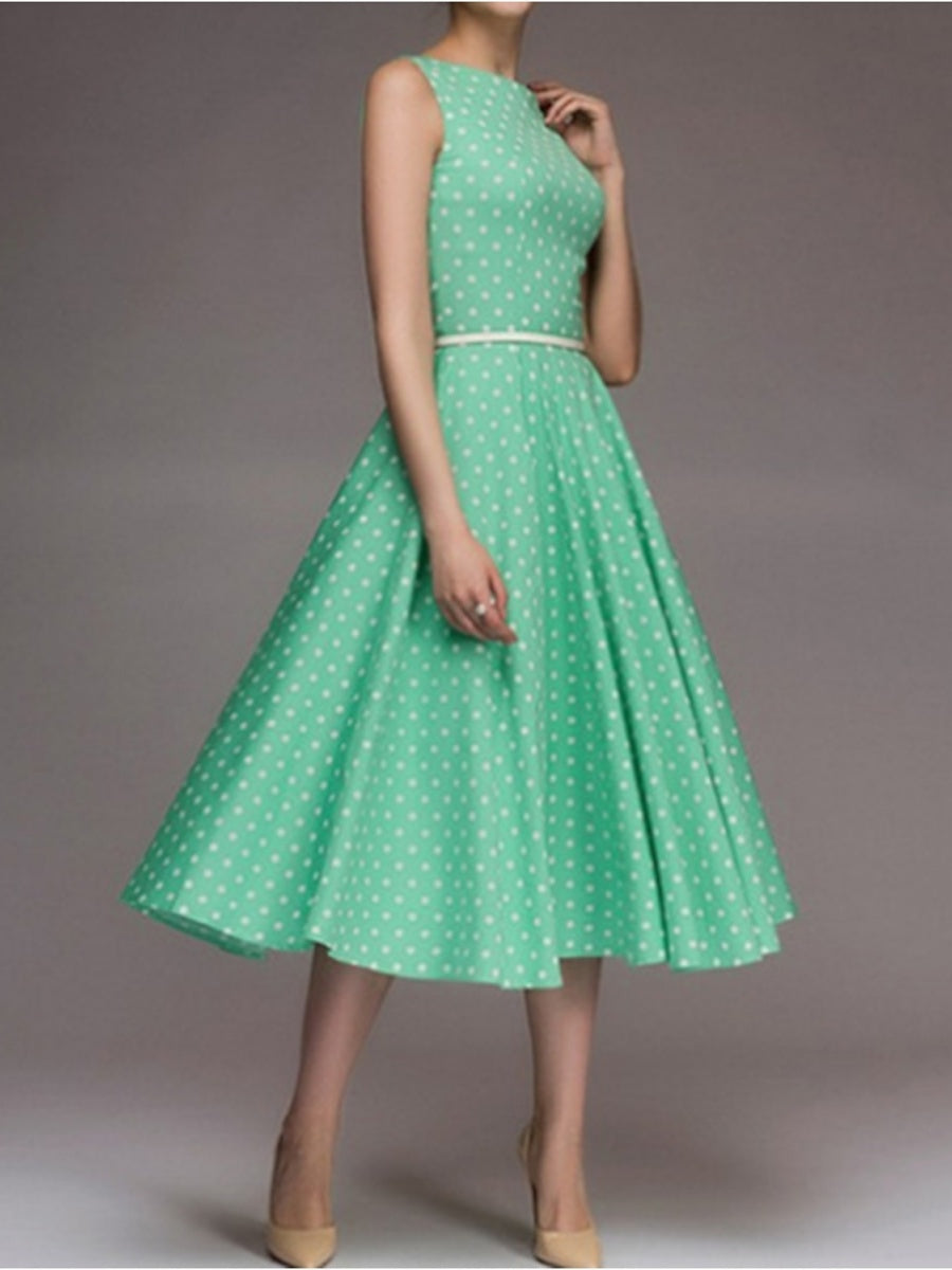 A-Line/Princess 1950s Jewel Neck Tea-Length Vintage Dresses with Belt