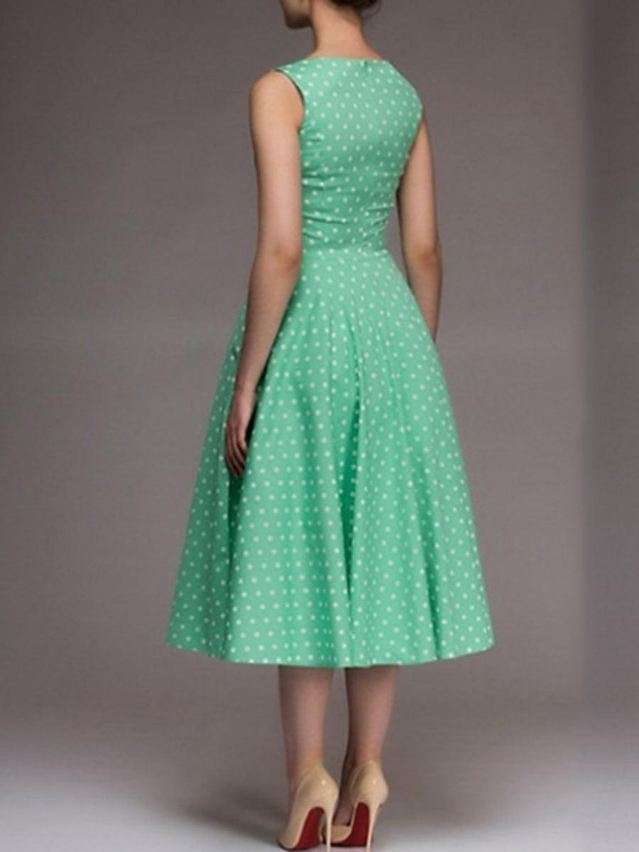 A-Line/Princess 1950s Jewel Neck Tea-Length Vintage Dresses with Belt