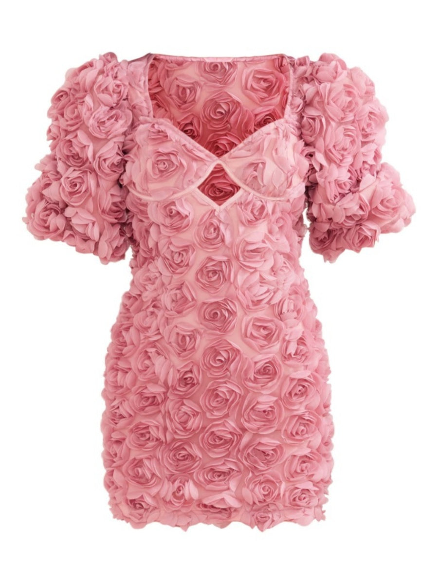 Bodycon Sweetheart Puff Sleeves Short/Mini Cocktail Dresses with 3D Flowers