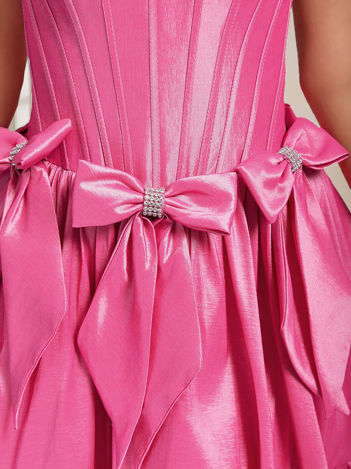 A-Line/Princess Sweetheart Sleeveless Pleated Short/Mini Homecoming Dresses with Bows & Rhinestones