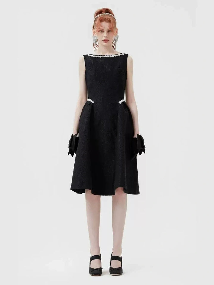 A-Line/Princess Scoop Sleeveless Knee-Length Vintage Dresses with Bow Pockets & Pearls