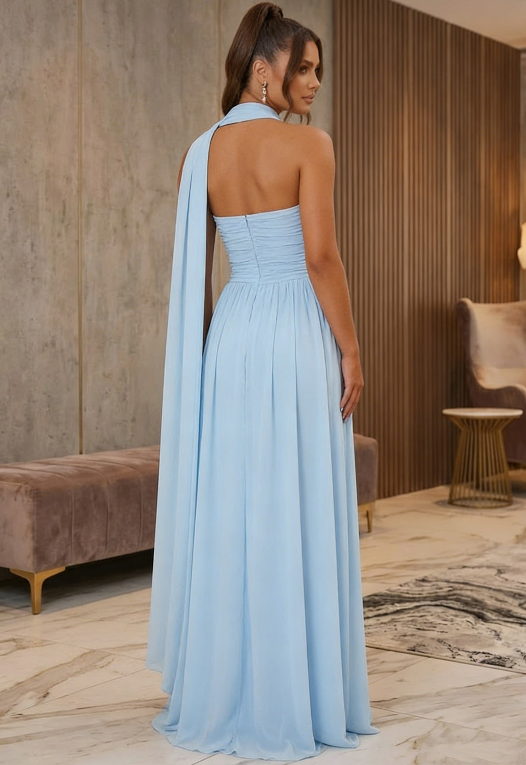 A-Line/Princess Strapless Chiffon Prom Dresses with Scarf Floor-Length Sleeveless Pleated