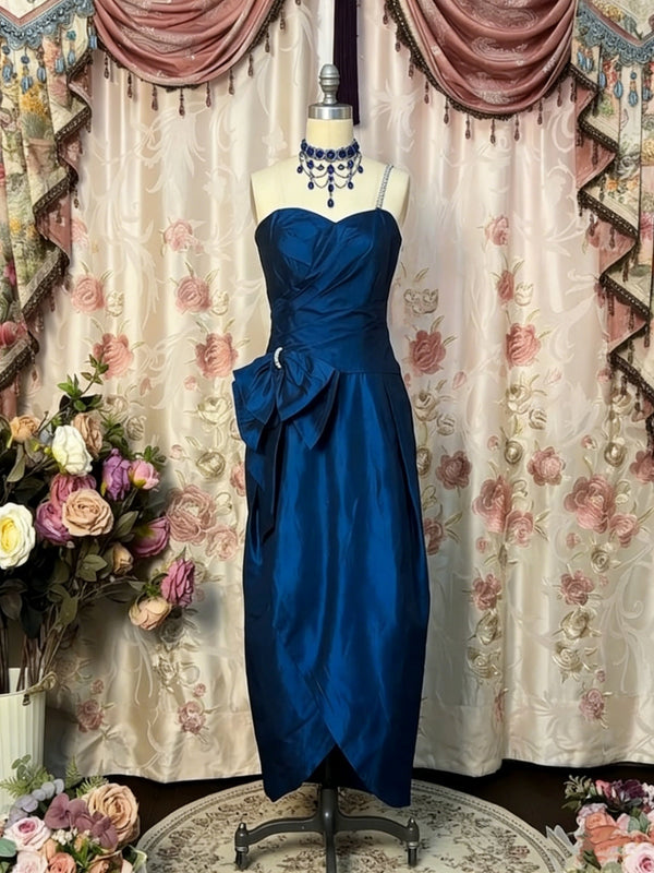 Sheath/Column Single Strap Taffeta Prom Dresses Vintage 80s Iridescent Dress Sleeveless Ankle-Length Bowknot