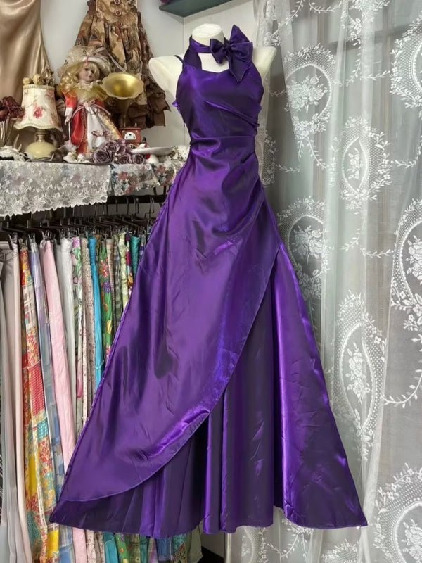 A-Line/Princess Spaghetti Straps Taffeta Prom Dresses with Split Side Vintage 80s Iridescent Dress with Scarf Sleeveless Ankle-Length