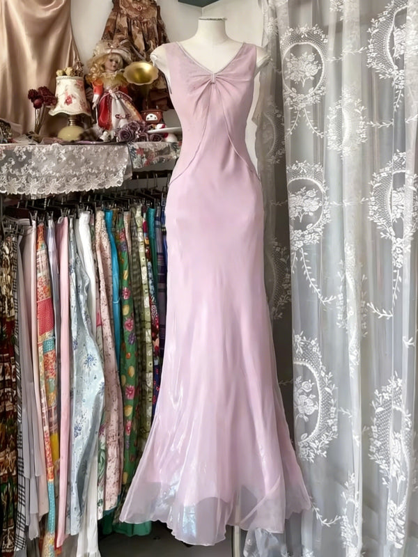 Trumpet/Mermaid V-Neck Taffeta Prom Dresses Vintage 80s Iridescent Dress Sleeveless Ankle-Length