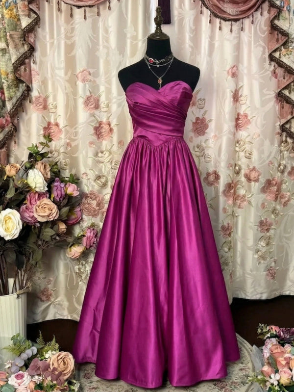 A-Line/Princess Strapless Taffeta Prom Dresses Ruched Vintage 80s Iridescent Dress Sleeveless Ankle-Length