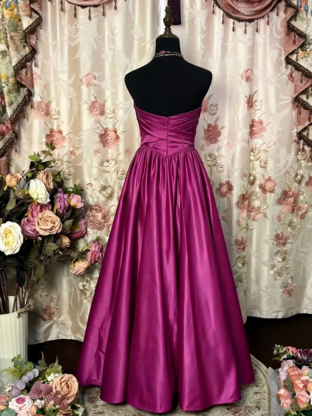 A-Line/Princess Strapless Taffeta Prom Dresses Ruched Vintage 80s Iridescent Dress Sleeveless Ankle-Length