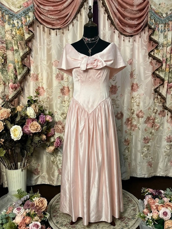 A-Line/Princess Off-the-Shoulder Taffeta Prom Dresses Vintage 80s Iridescent Dress Sleeveless 3D Flower Ankle-Length