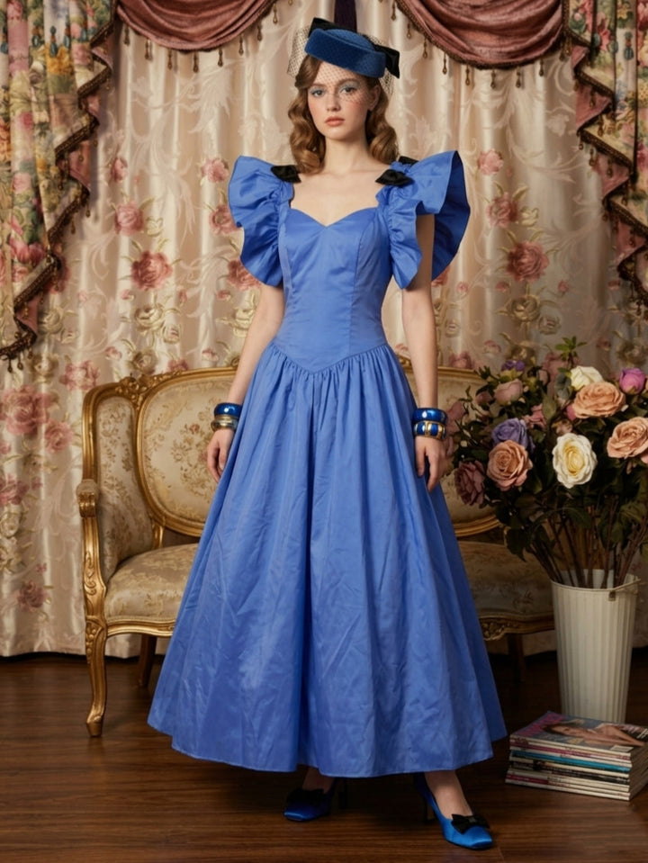 A-Line/Princess Sweetheart Taffeta Prom Dresses Vintage 80s Iridescent Dress Puff Sleeves Ankle-Length