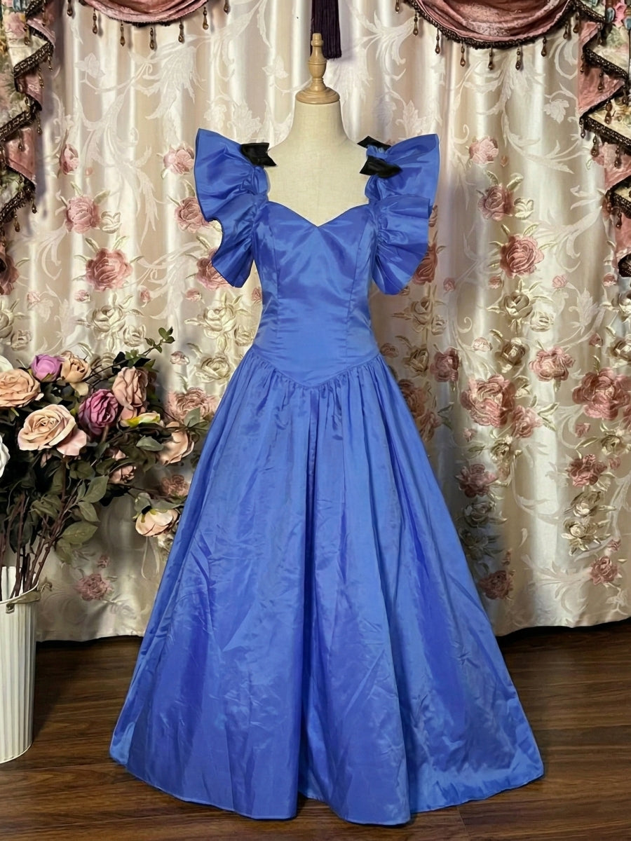 A-Line/Princess Sweetheart Taffeta Prom Dresses Vintage 80s Iridescent Dress Puff Sleeves Ankle-Length