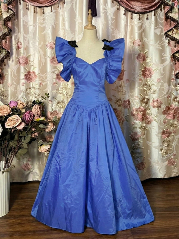 A-Line/Princess Sweetheart Taffeta Prom Dresses Vintage 80s Iridescent Dress Puff Sleeves Ankle-Length