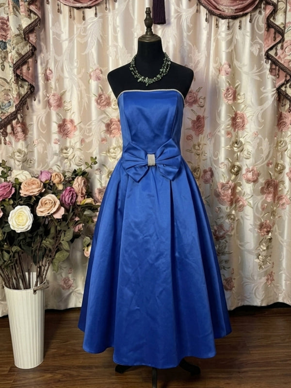 A-Line/Princess Strapless Taffeta Prom Dresses Bowknot Vintage 80s Iridescent Dress Sleeveless Ankle-Length