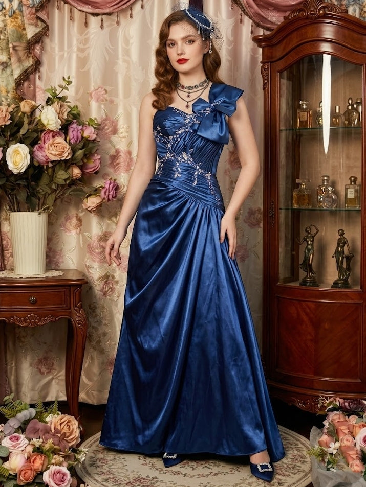 A-Line/Princess Sweetheart Taffeta Prom Dresses Bowknot Vintage 80s Iridescent Sequins Dress Sleeveless FLoor-Length