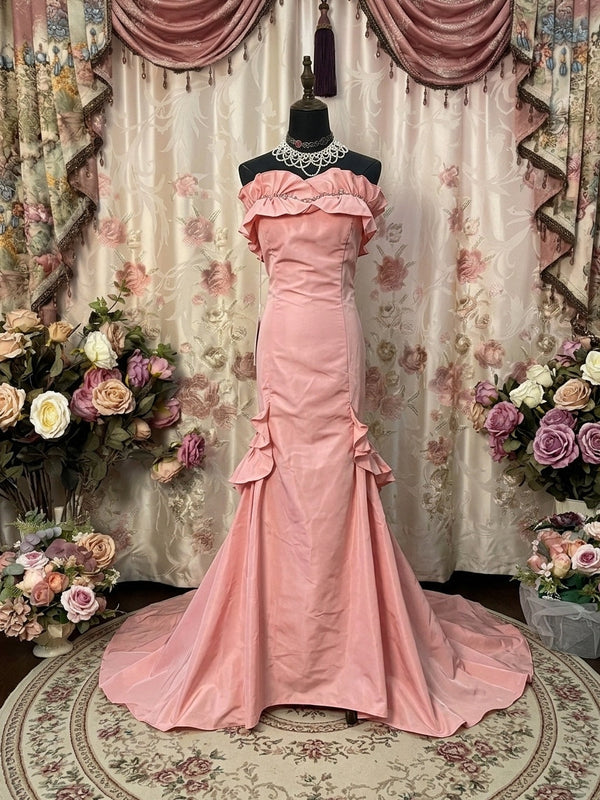 A-Line/Princess Strapless Taffeta Prom Dresses Vintage 80s Iridescent Dress Sleeveless FLoor-Length Ruched