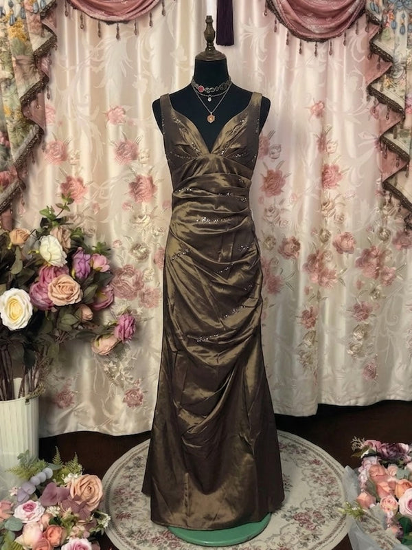 Trumpet/Mermaid V-Neck Taffeta Prom Dresses Vintage 80s Iridescent Dress Sleeveless FLoor-Length Sequins