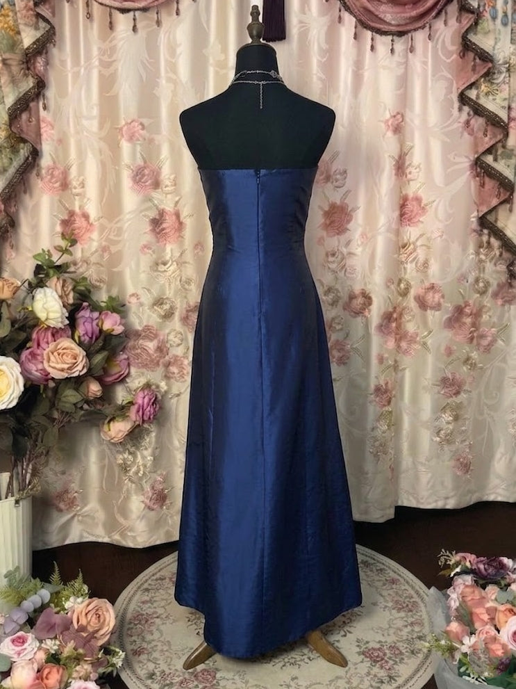 A-Line/Princess Strapless Taffeta Prom Dresses Vintage 80s Iridescent Dress Sleeveless FLoor-Length Sequins Ruched