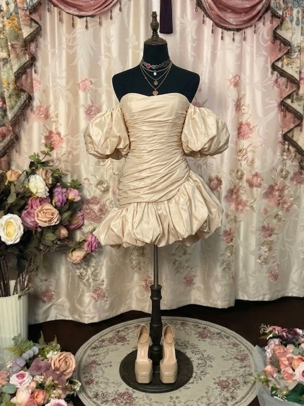 Ball Gown Off-the-Shoulder Taffeta Prom Mini Dresses Vintage 80s Iridescent Dress Sleeveless Ruched