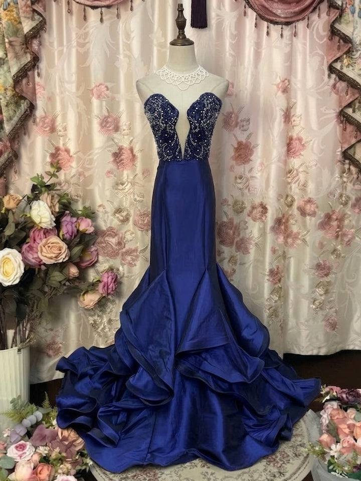 Trumpet/Mermaid Strapless Taffeta Prom Dresses Vintage 80s Iridescent Dress Sleeveless FLoor-Length Sequins