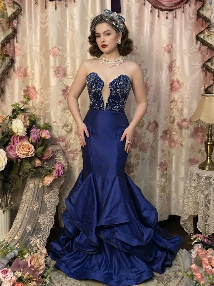 Trumpet/Mermaid Strapless Taffeta Prom Dresses Vintage 80s Iridescent Dress Sleeveless FLoor-Length Sequins