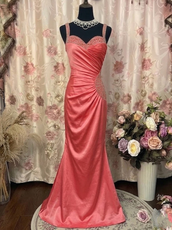 Trumpet/Mermaid Square Collar Taffeta Prom Dresses Vintage 80s Iridescent Dress Sleeveless FLoor-Length Sequins