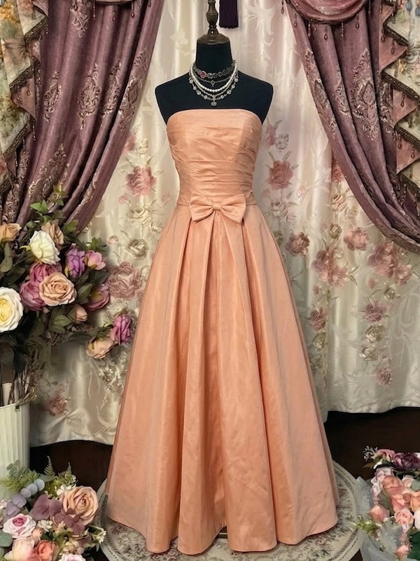 A-Line/Princess Strapless Taffeta Prom Dresses Vintage 80s Iridescent Dress Sleeveless Ankle-Length Bowknot