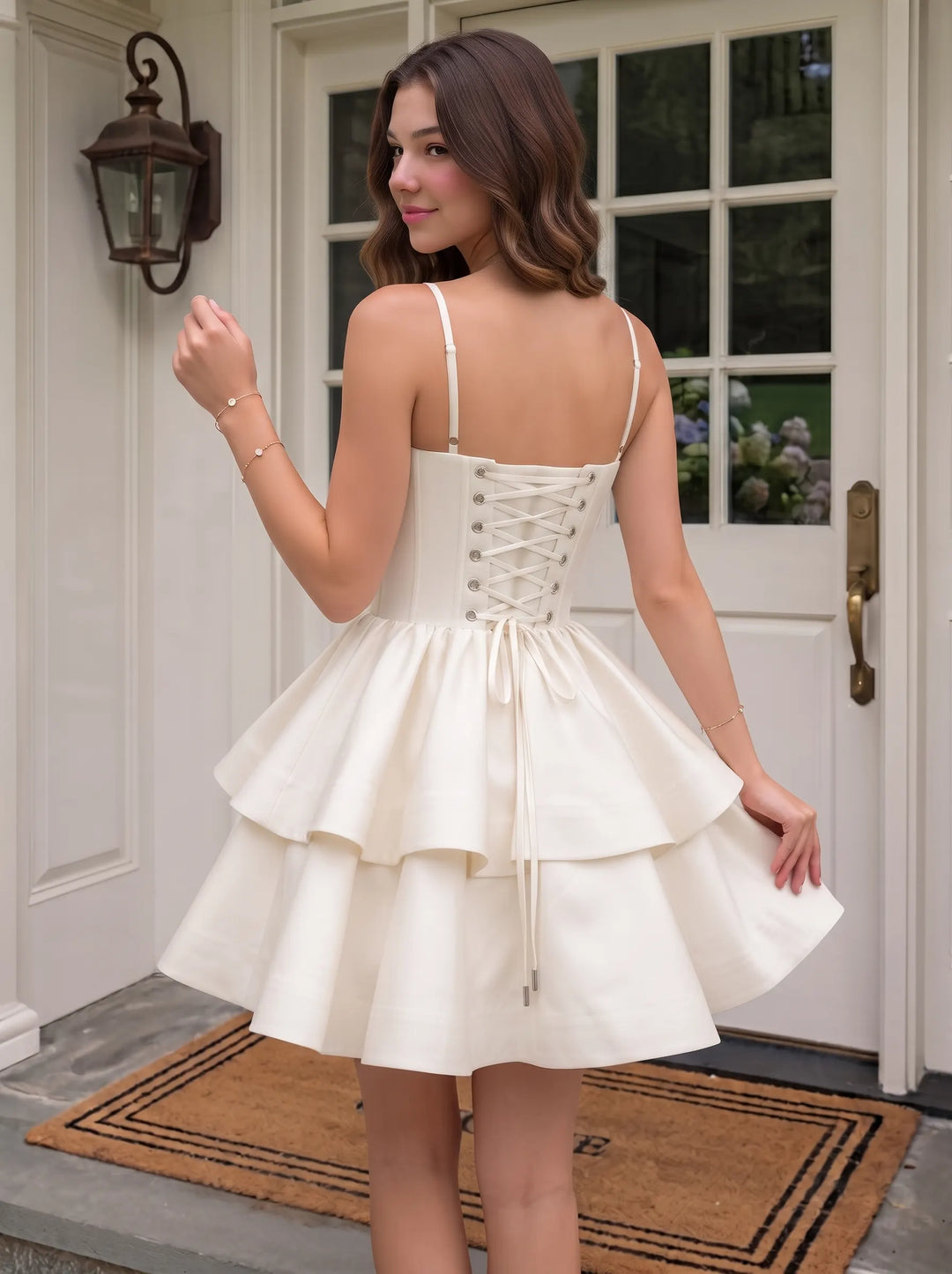 A-Line/Princess Spaghtti Straps Satin Homecoming Dresses Short/Mini Sleeveless Lace-up Back