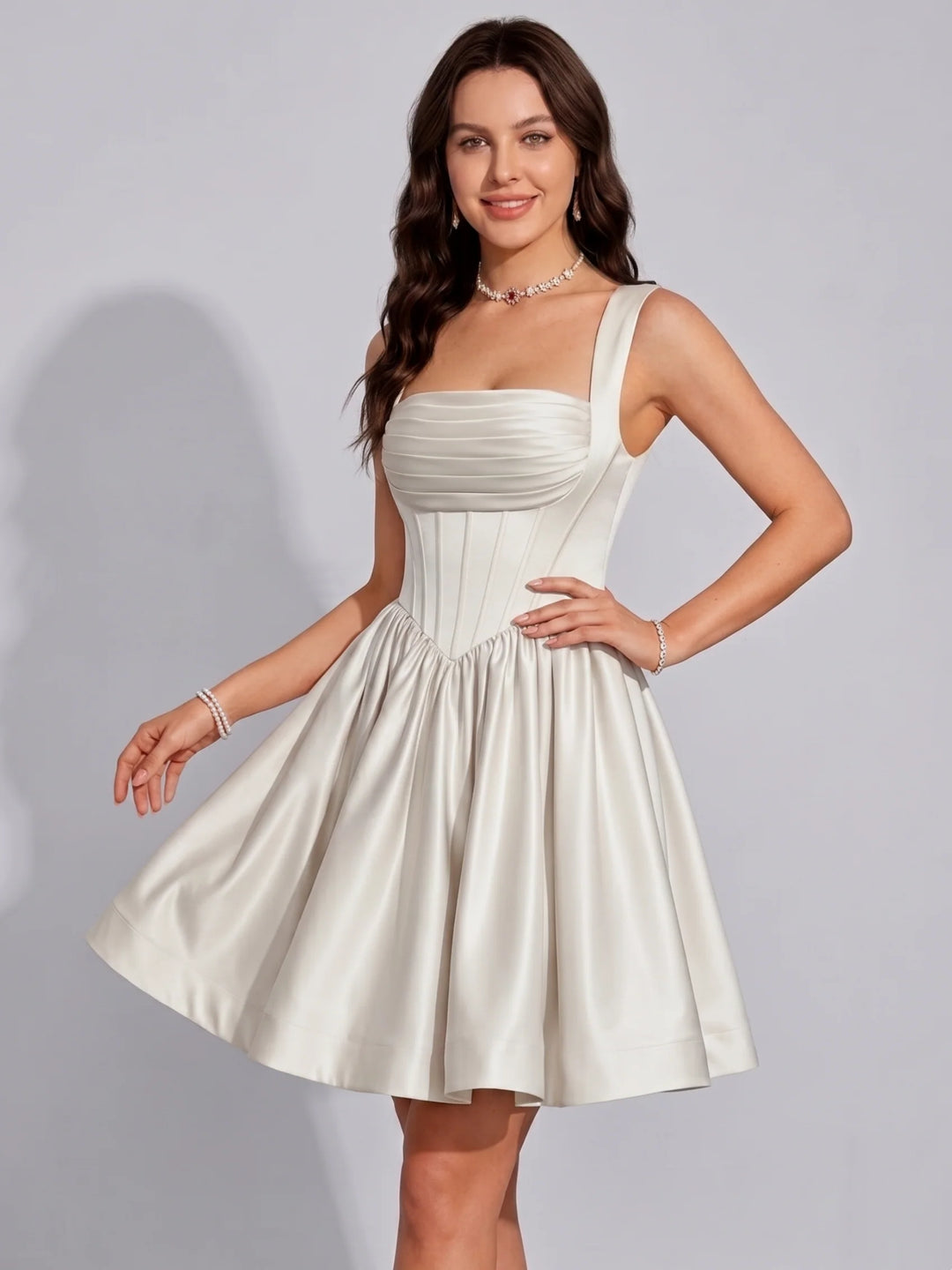 A-Line/Princess Square Neck Satin Homecoming Dresses Short/Mini Sleeveless Bowknot