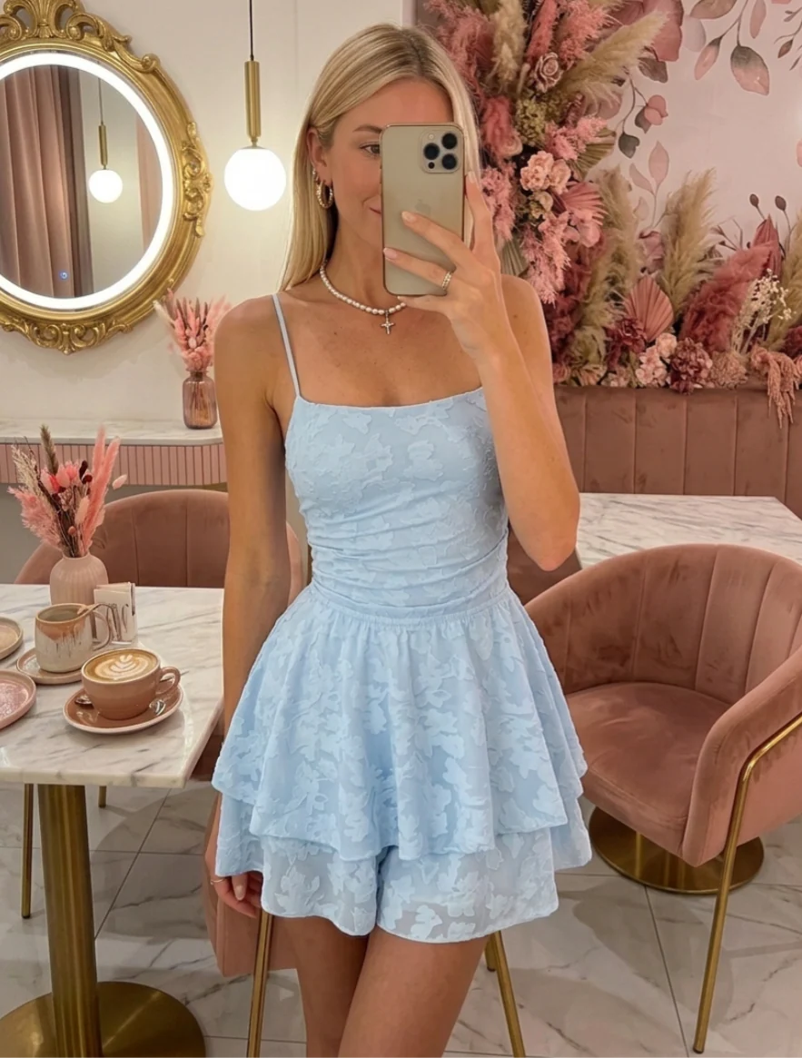 A-Line/Princess Spaghetti Straps Chiffon Floral Homecoming Dresses Short/Mini Sleeveless Ruffles