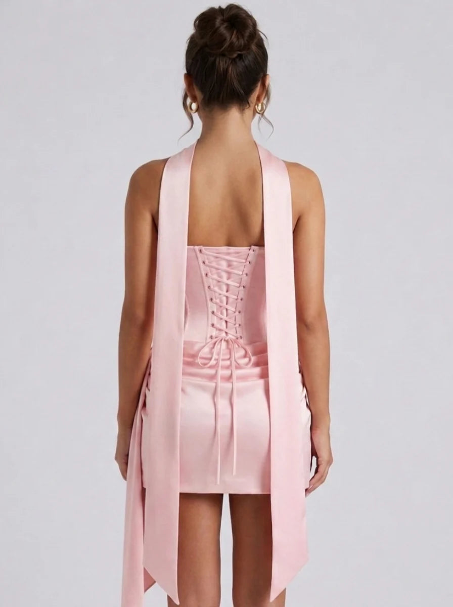 Sheath/Column Strapless Satin Homecoming Dresses with Scarf Short/Mini Sleeveless Ruched Ruffles