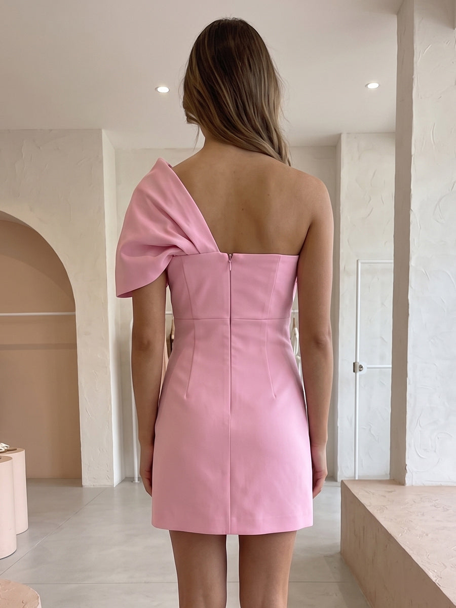 Sheath/Column One-Shoulder Satin Homecoming Dresses Short/Mini Sleeveless Bowknot