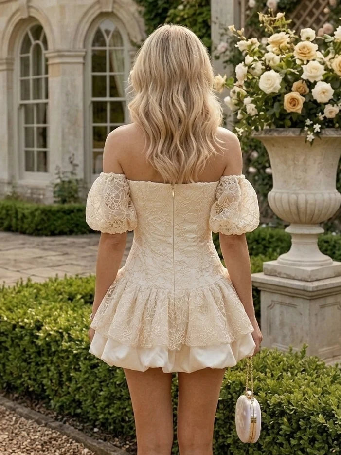 A-Line/Princess Off-the-Shoulder Silk Satin Homecoming Dresses Sleeveless Short/Mini Lace