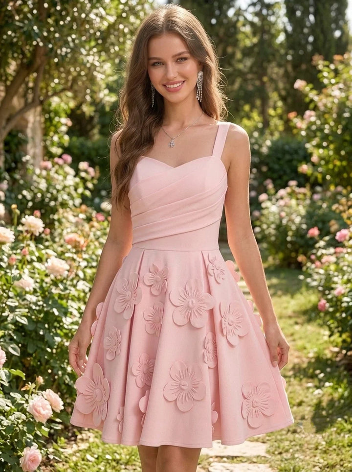 A-Line/Princess SweetHeart Stretch Satin Homecoming Dresses with 3D Flowers Sleeveless Short/Mini