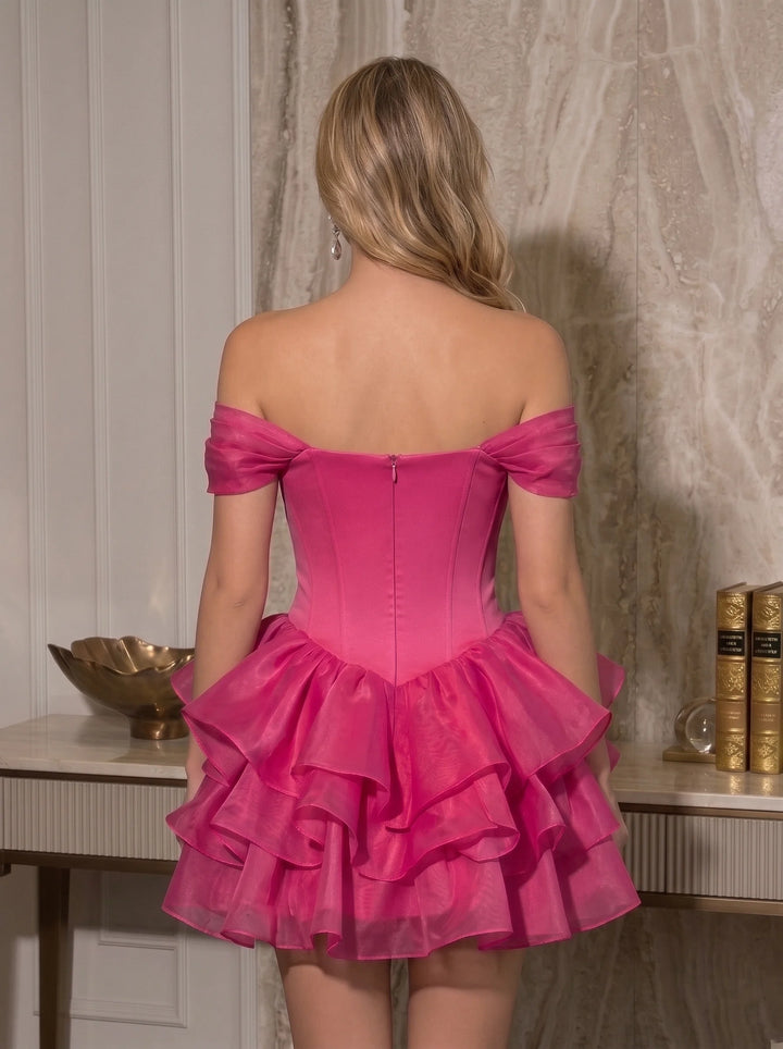 A-Line/Princess Off-the-Shoulder Spandex Homecoming Dresses Sleeveless Short/Mini Organza