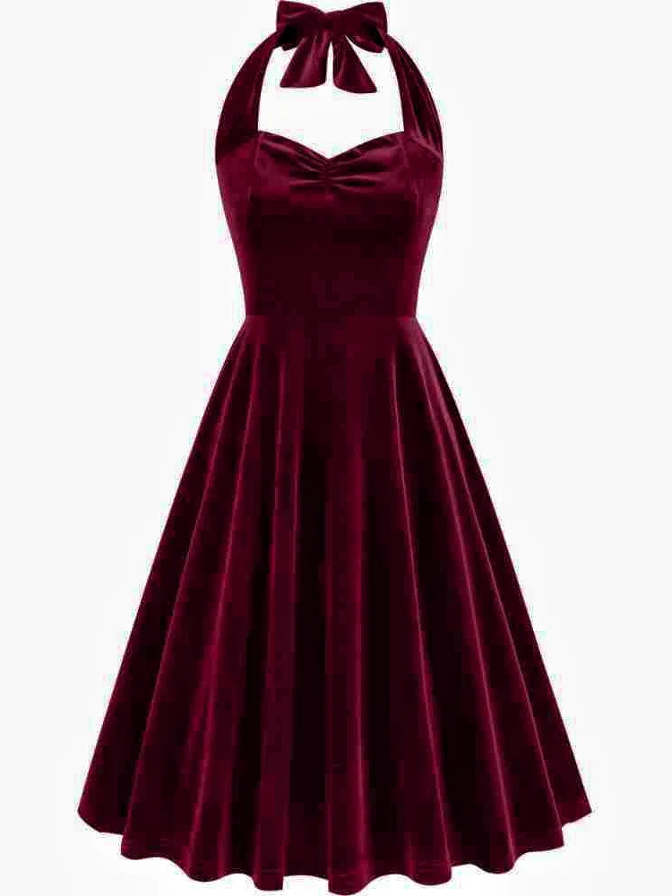 A-Line/Princess 1950s Halter Sleeveless Vintage Dresses with Pleats