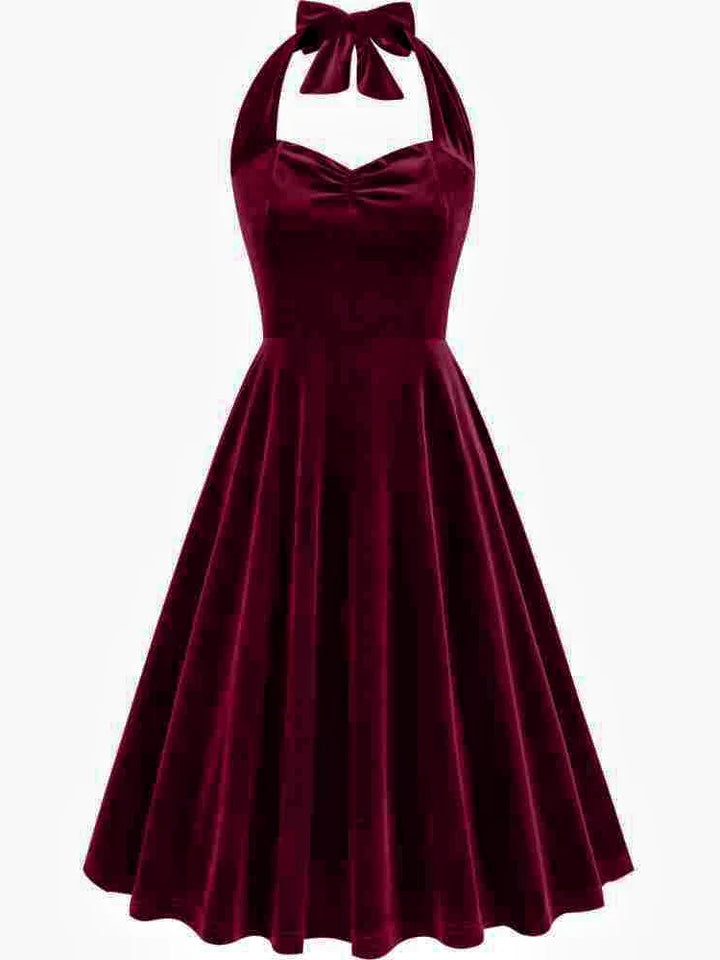 A-Line/Princess 1950s Halter Sleeveless Vintage Dresses with Pleats
