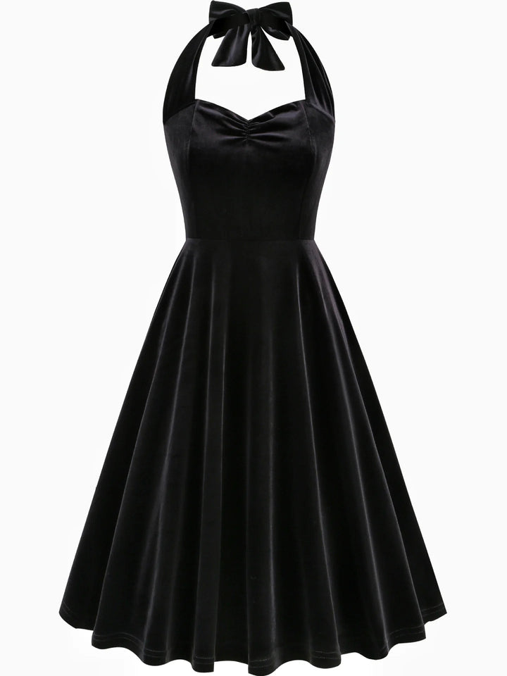 A-Line/Princess 1950s Halter Sleeveless Vintage Dresses with Pleats