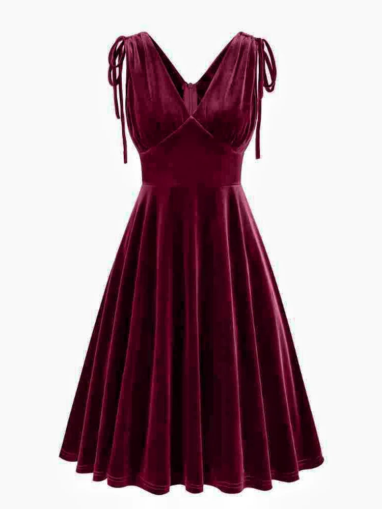 A-Line/Princess 1950s V-Neck Sleeveless Vintage Dresses with Pleats