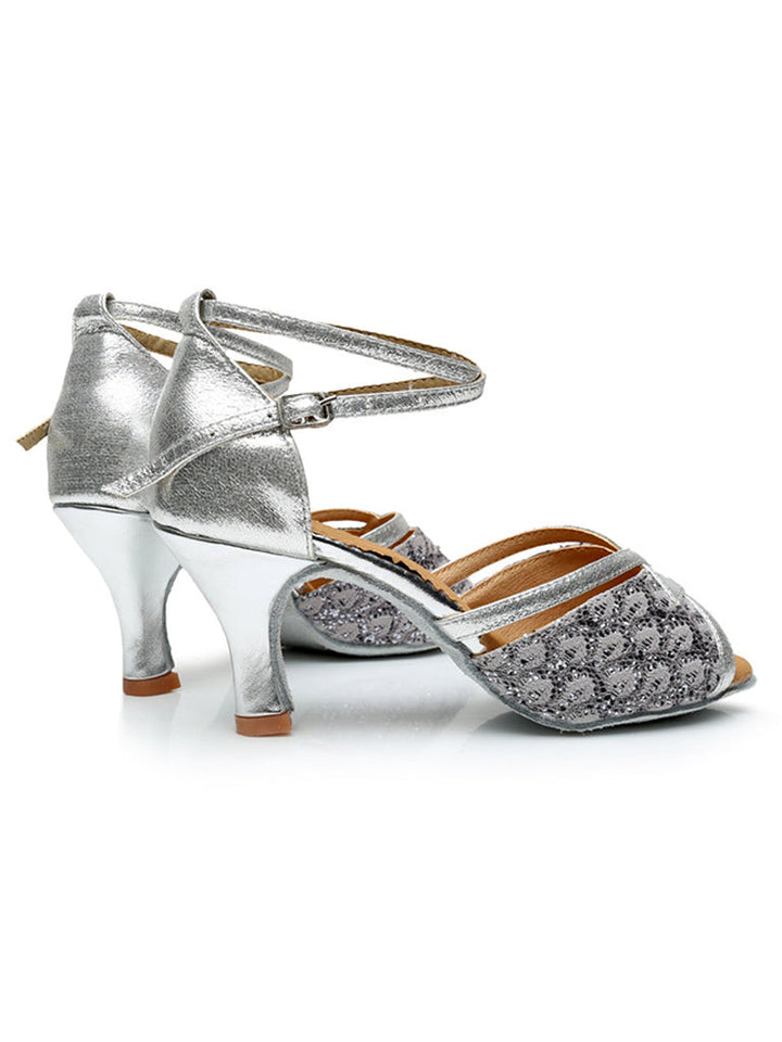 Women's Dancewear Shoes Peep Toe Ankle Strap Heel Glitter Latin Shoes