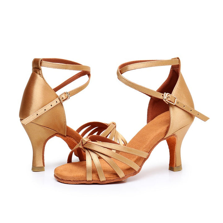 Women's Dancewear Shoes Buckle Ankle Strap Heel Open Toe Satin PU Latin Dance Shoes