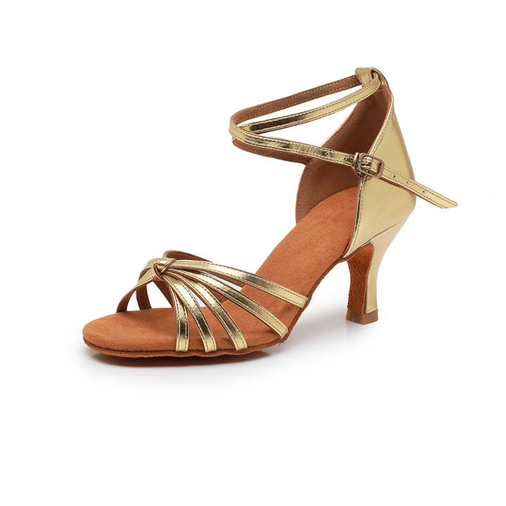 Women's Dancewear Shoes Buckle Ankle Strap Heel Open Toe Satin PU Latin Dance Shoes