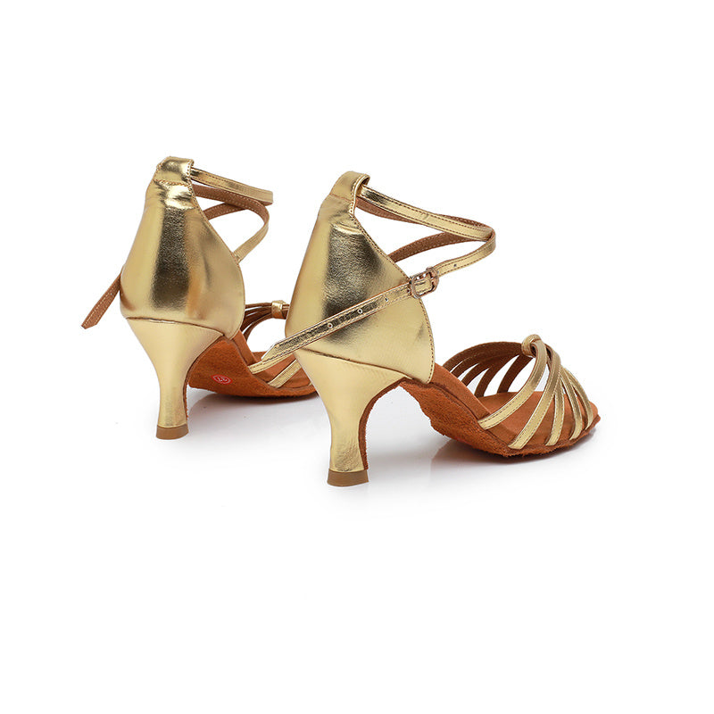 Women's Dancewear Shoes Buckle Ankle Strap Heel Open Toe Satin PU Latin Dance Shoes