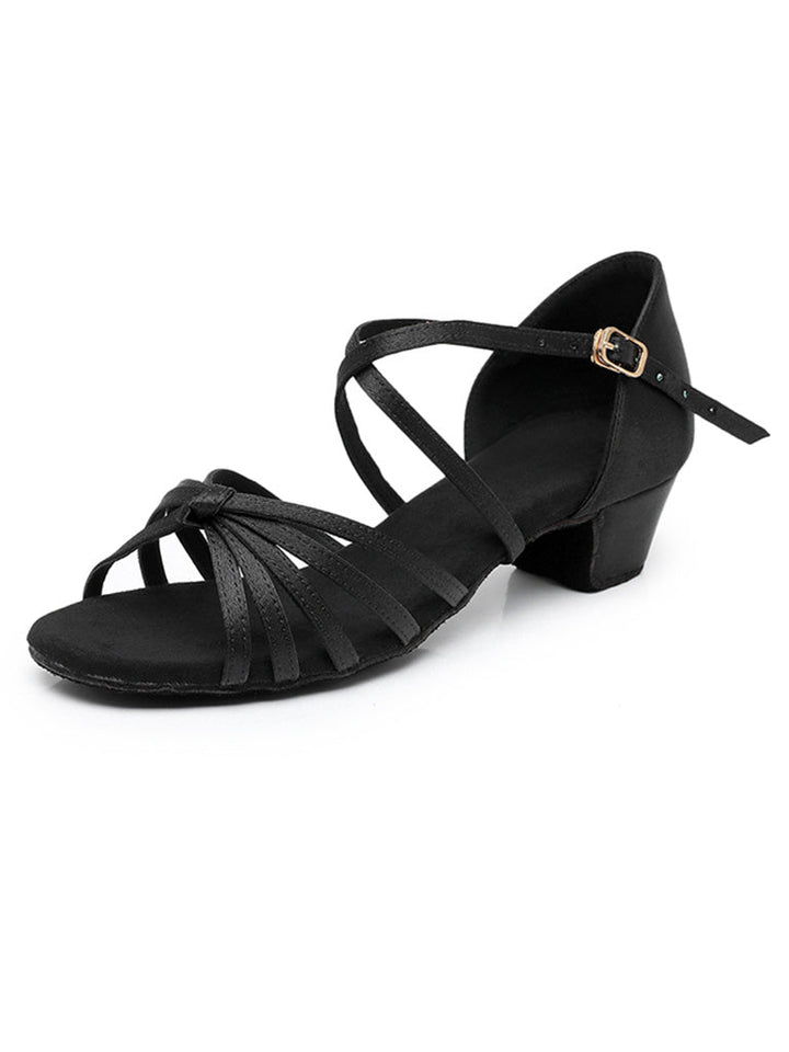Women's Dancewear Shoes Buckle Open Toe Block Heel Satin PU Latin Shoes