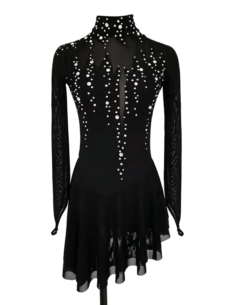 Figure Skating Dress Women's Girls' Ice Skating Dress Black Tulle Training Practice Professional Skating Wear