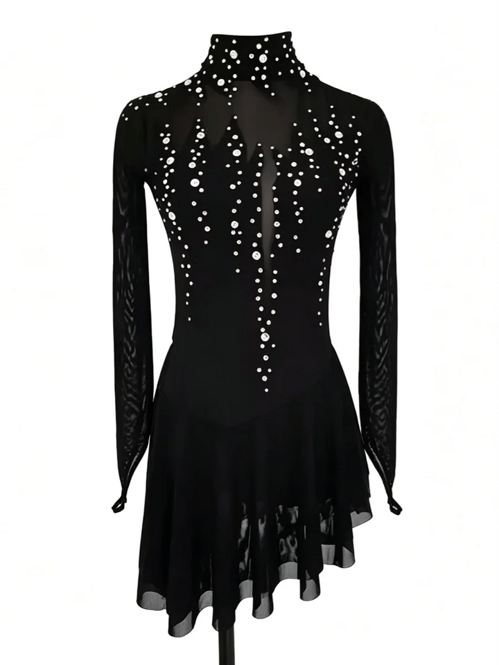Figure Skating Dress Women's Girls' Ice Skating Dress Black Tulle Training Practice Professional Skating Wear