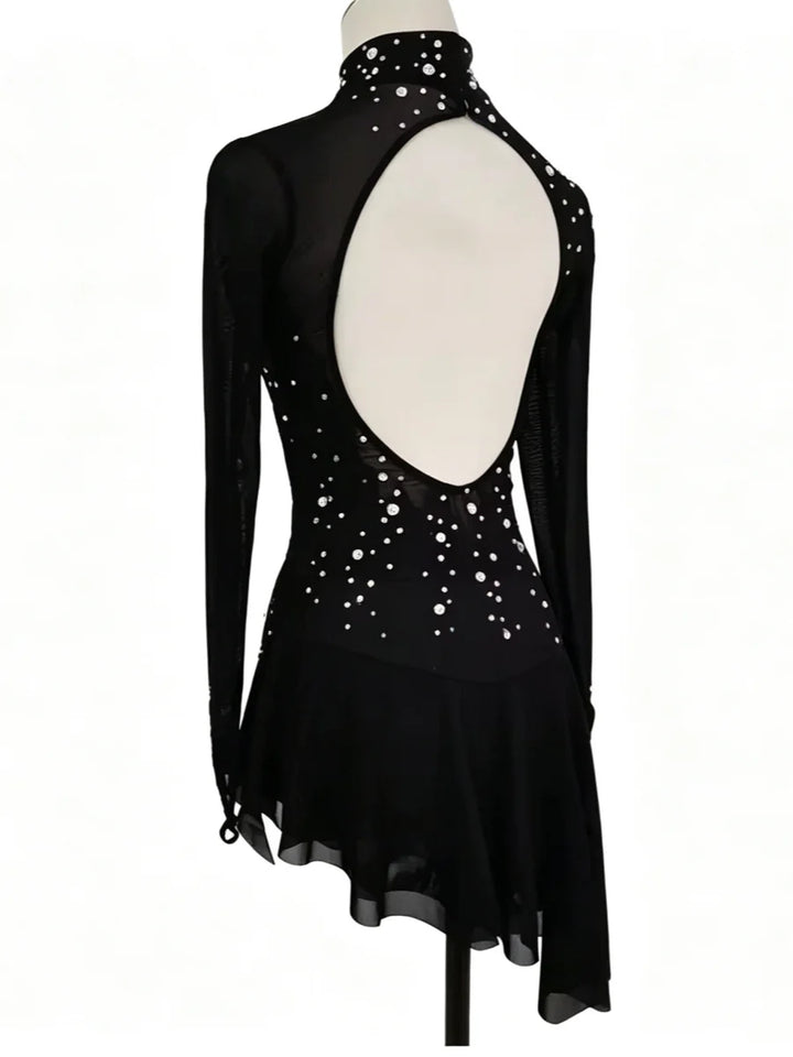 Figure Skating Dress Women's Girls' Ice Skating Dress Black Tulle Training Practice Professional Skating Wear