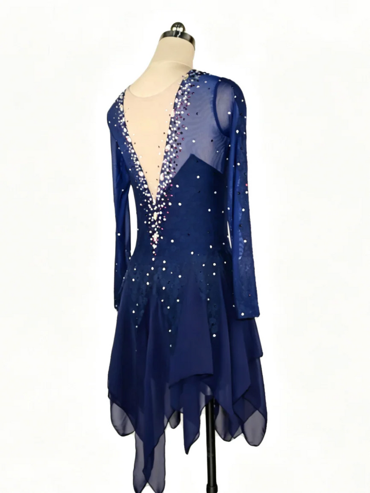 Figure Skating Dress Women's Girls' Ice Skating Dress Navy Blue Tulle Training Practice Professional Skating Wear