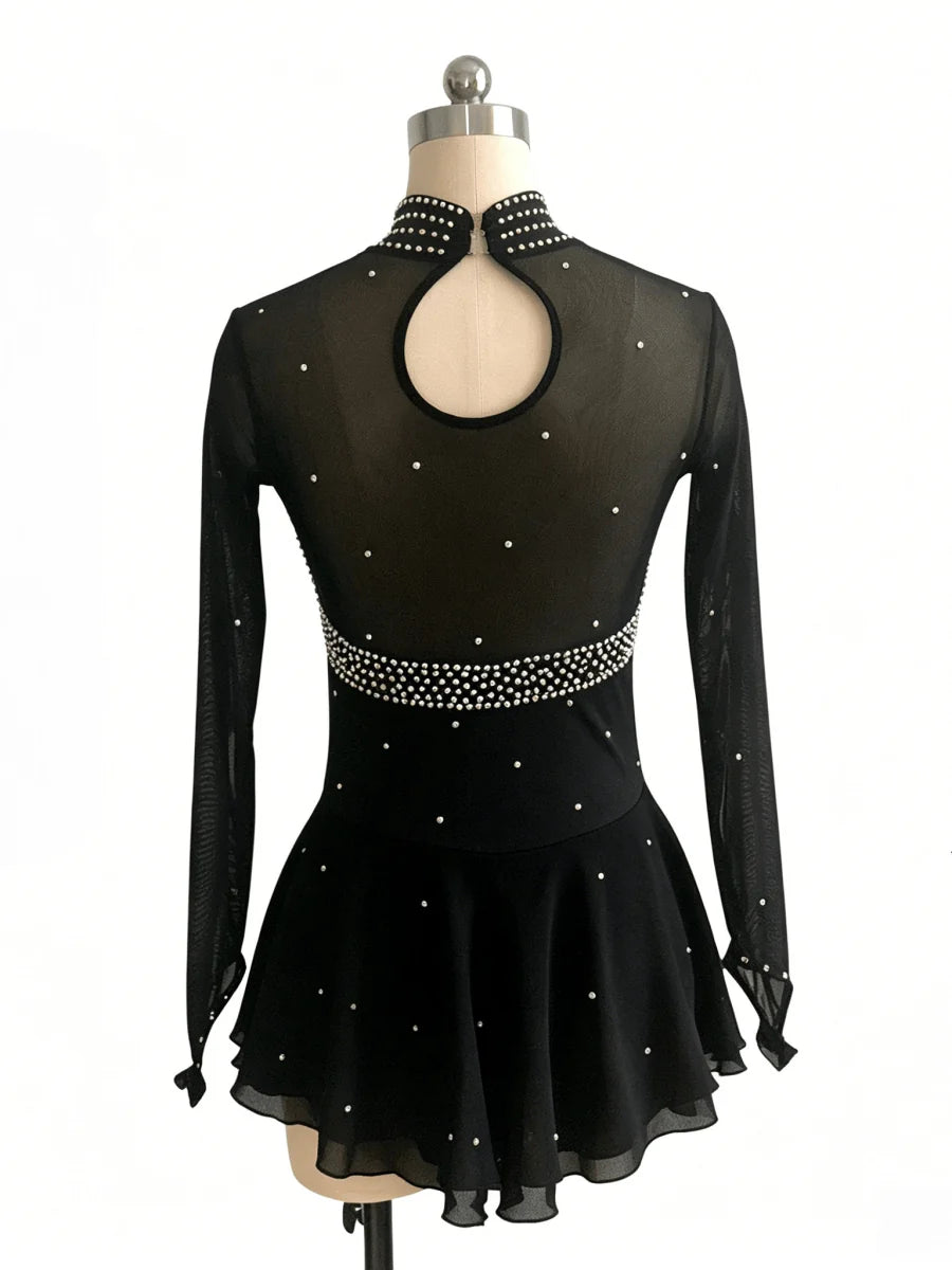 Figure Skating Dress Women's Girls' Ice Skating Dress Black Tulle Training Practice Professional Skating Wear