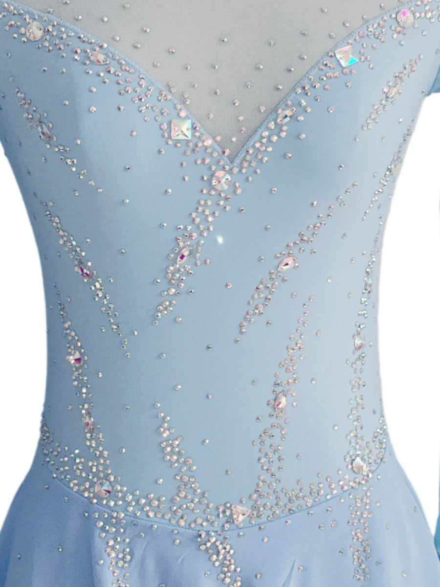 Figure Skating Dress Women's Girls' Ice Skating Dress Light Blue Training Practice Professional Skating Wear