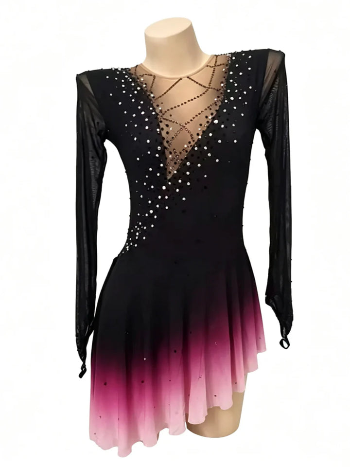Figure Skating Dress Women's Girls' Ice Skating Dress Tulle Long Sleeves Training Practice Professional Skating Wear